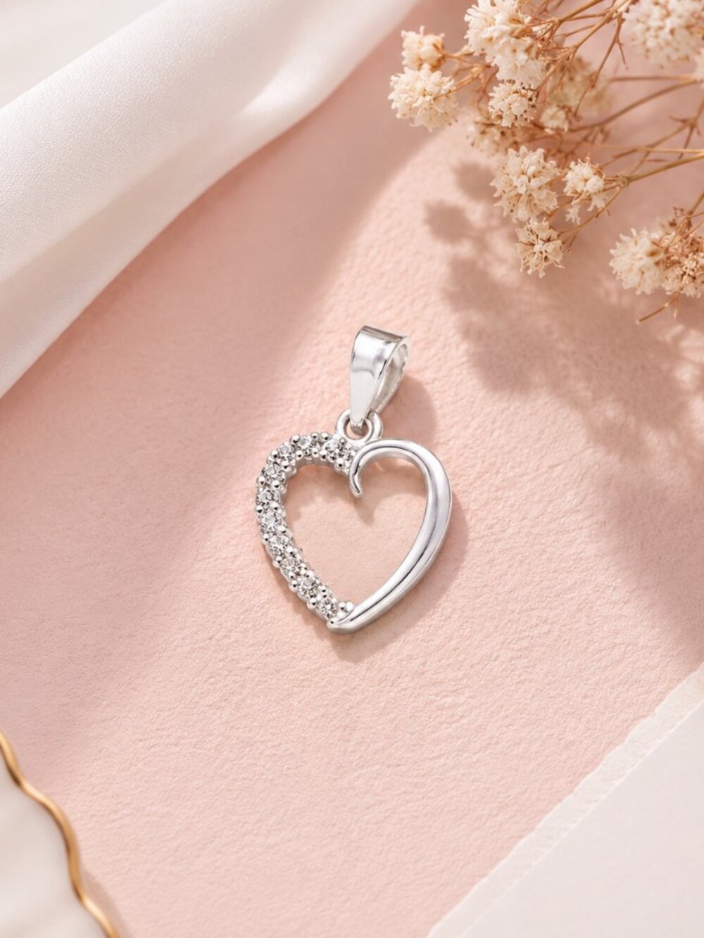 Mexican Sterling Silver .925 Open Heart Pendant with Cubic Zirconia